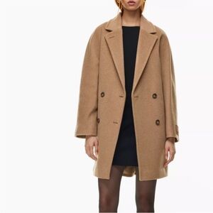 Aritzia Babaton Atelier The Slouch Mid Coat Double-Breasted Camel Wool Size 1